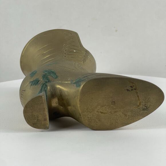 Vtg Brass Ladys Victorian Lace Up Boot Shoe Vase Home Decor 5” - Picture 7 of 9